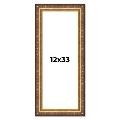 12x33 Frame Vintage Gold Solid Wood Picture Frame | 2.5 Inch Moulding