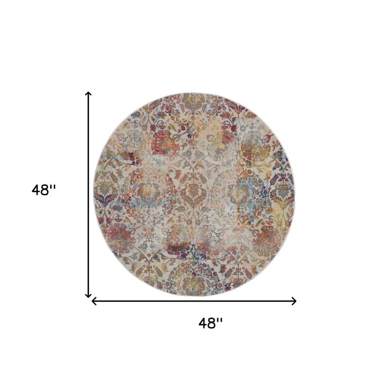 Power Loomed Distressed Geometric Floral Traditional Non Skid Area Rug - 48' X '48' X '0.5