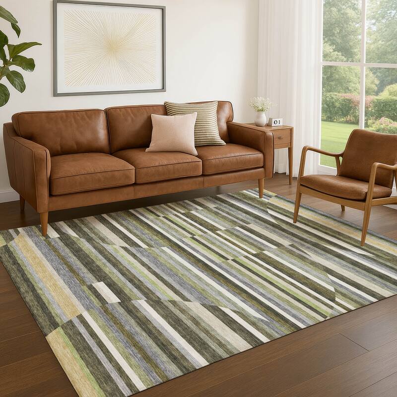 Machine Washable Indoor/ Outdoor Modern Cokedale Chantille Rug