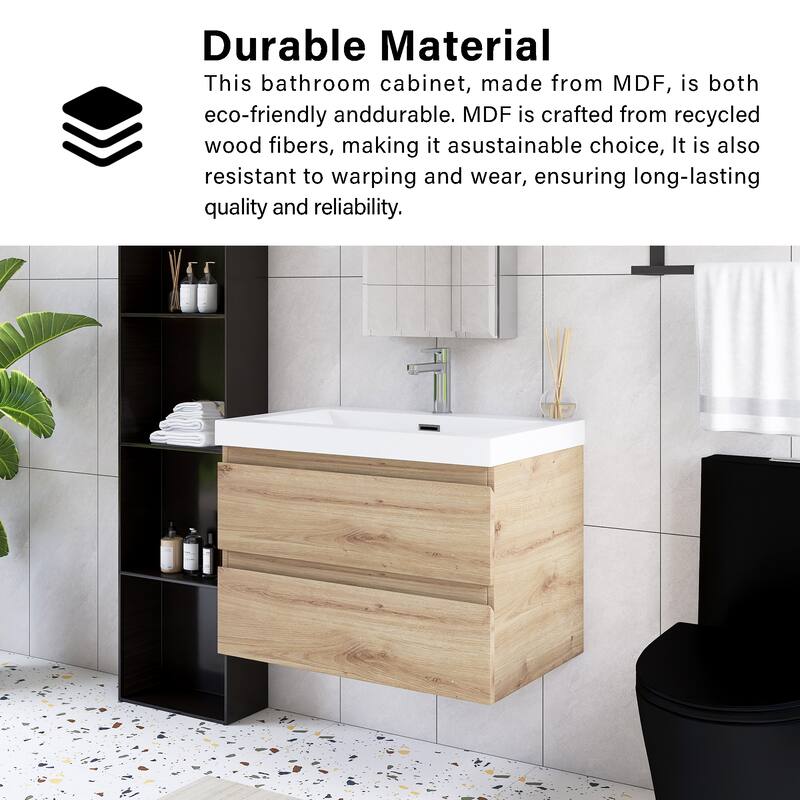 Angela Wall Mounted Bathroom Vanity in F. Oak with White Cultured Marble Top