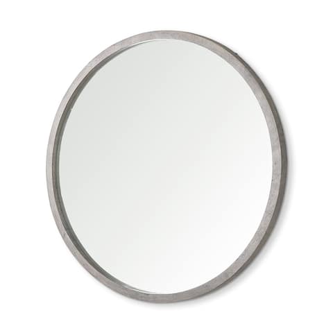 Gambit 46" Round White Wash Wood Frame Wall Mirror