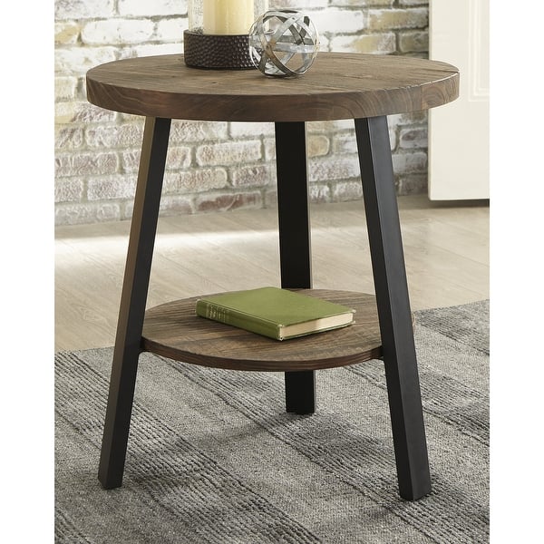 slide 2 of 4, Signature Design by Ashley Chanzen Brown Solid Pine and Black End Table - 22"W x 22"D x 24"H