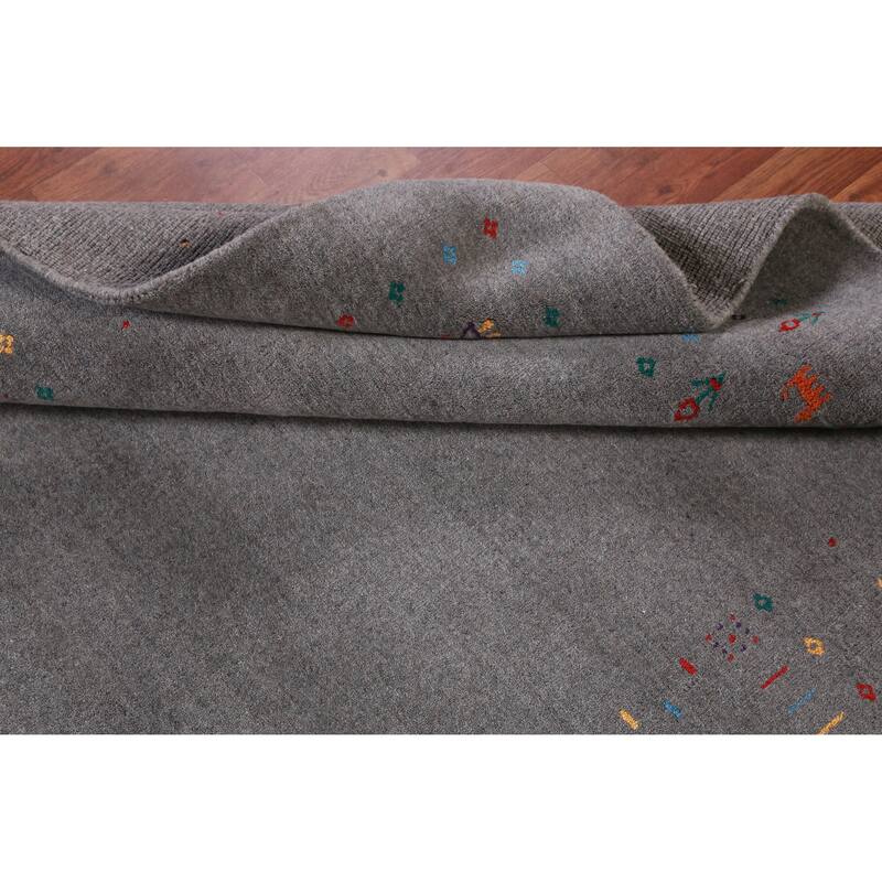 Hand Knotted Oriental 100% Wool Carpet Tribal Tribal Greys & Charcoal Gabbeh Area Rug - 8' 2'' X 5' 2''