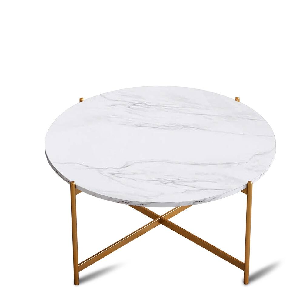 golden metal frame with marble color Round coffee table