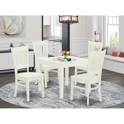 5-Piece Linen White Finish Solid Wood Top - Rectangular Dining Room Set - Seats 4