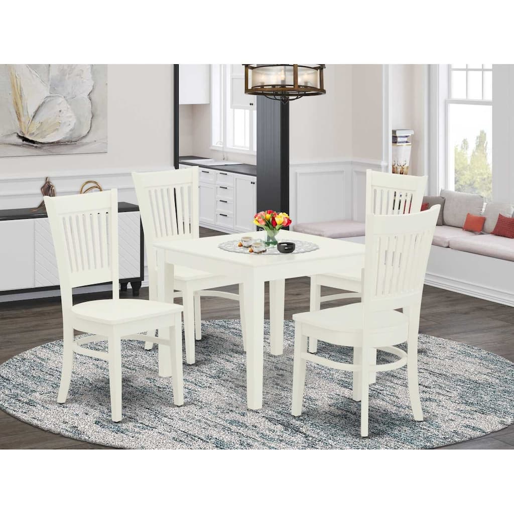 5-Piece Linen White Finish Solid Wood Top - Rectangular Dining Room Set - Seats 4