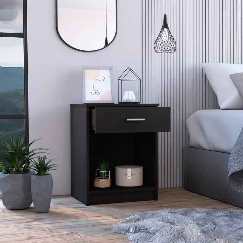 Modern Minimalist Style Nightstand with an Open Compartment and 1
