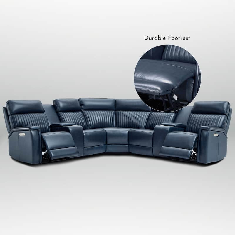 7PCS, 3 Power Recliners, Leather Reclining Sectional with Zero Gravity, USB Port & USB-C Port