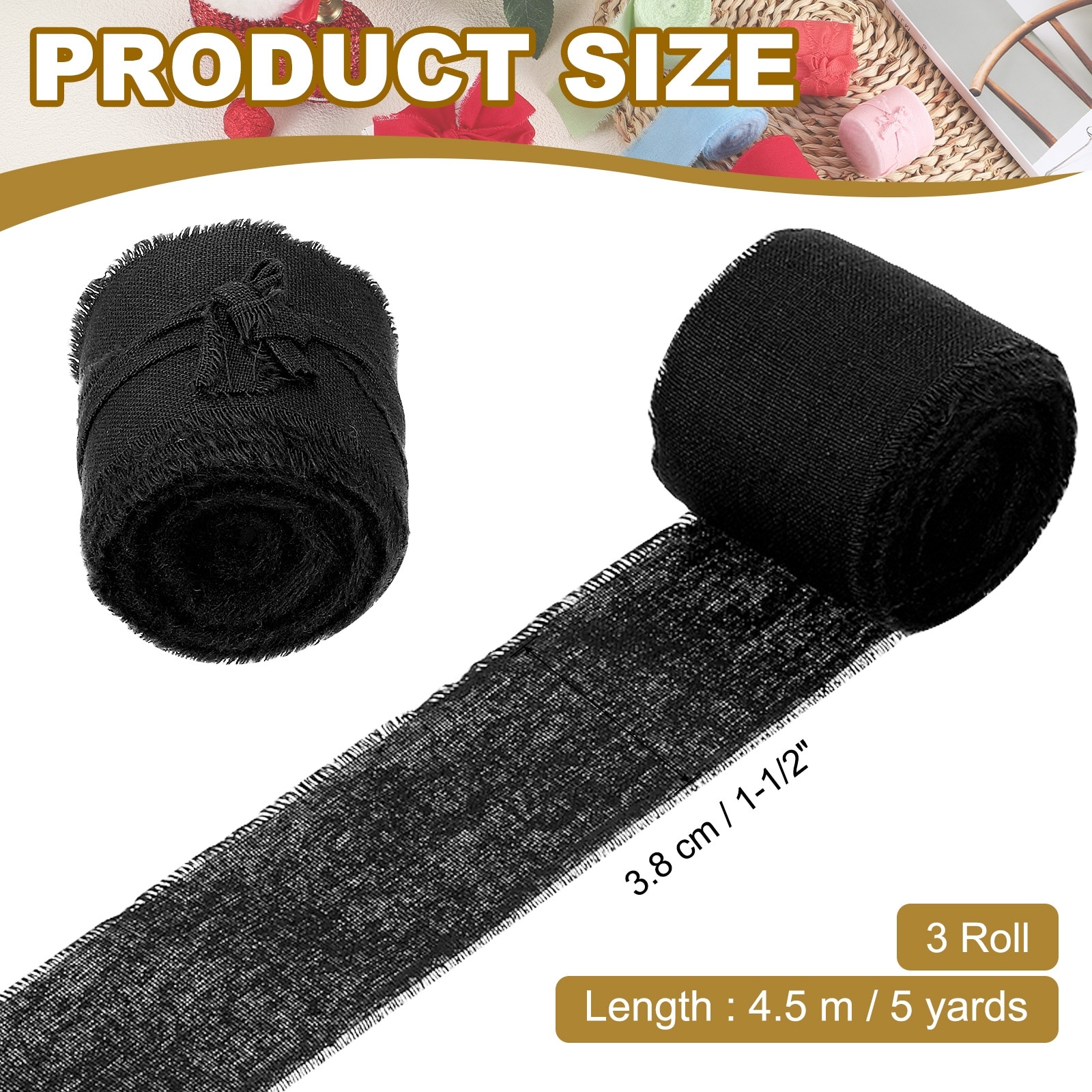 Cotton Linen Ribbon, Handmade Fringe Cotton Ribbon Frayed Fringe Fabric Ribbons for Flower Bouquet Gift Wrapping - 1-1/2"x15 Yd