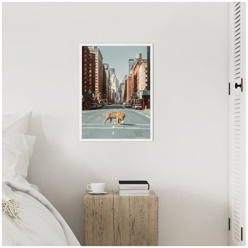 Kate and Laurel Sylvie Urban Tiger in the City Framed Canvas by Michael Schauer