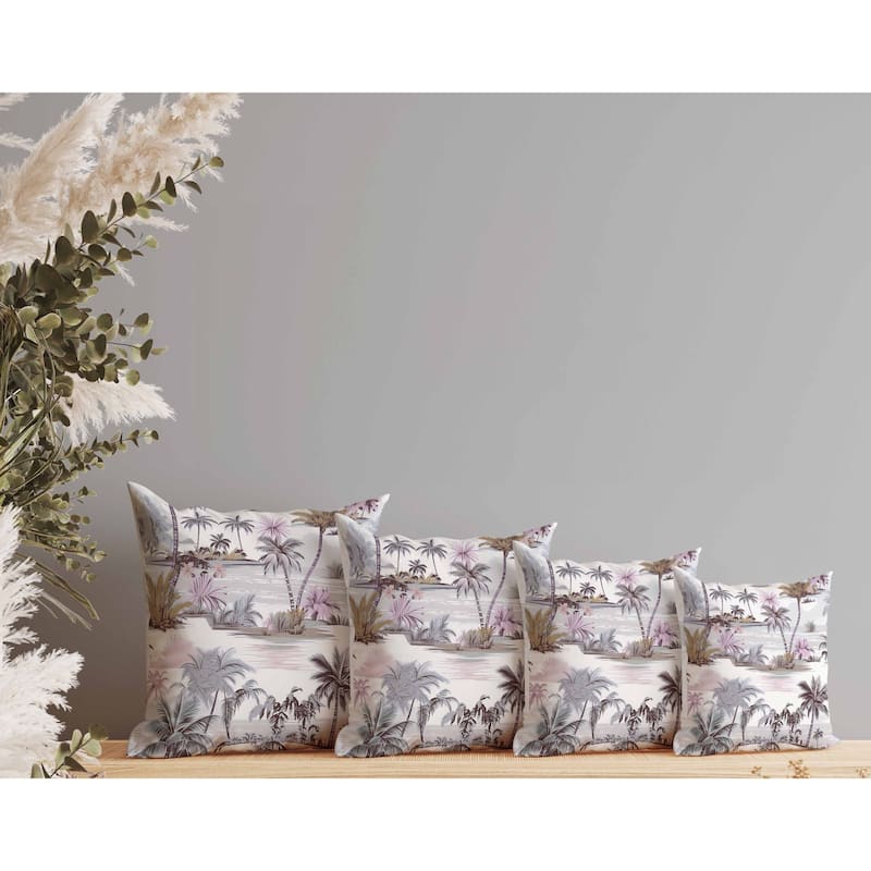 Tropical Beach Faux Suede Reversible Throw Pillow Grey and Pink