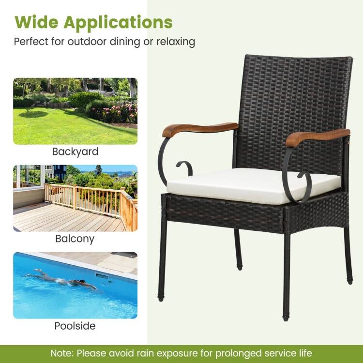 Patio Wicker Dining Set with Detachable Cushion and Umbrella Hole - 63" x 36" x 30" (L x W x H)