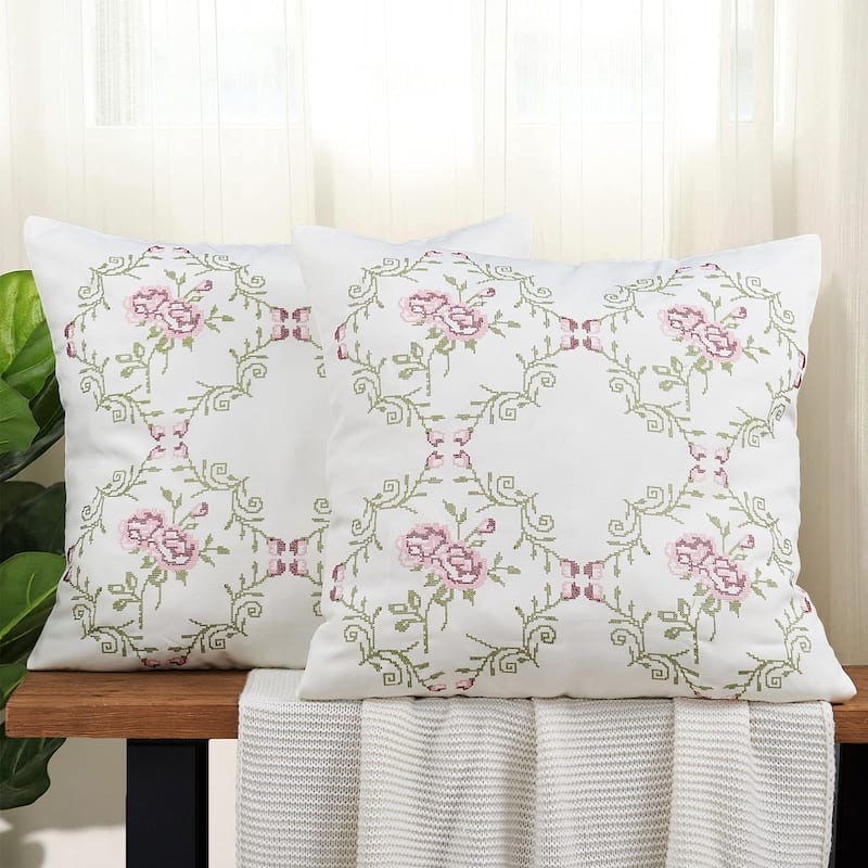 Canvas Pillow Shells with Rose Embellishments (Set of 2), NO INSERT