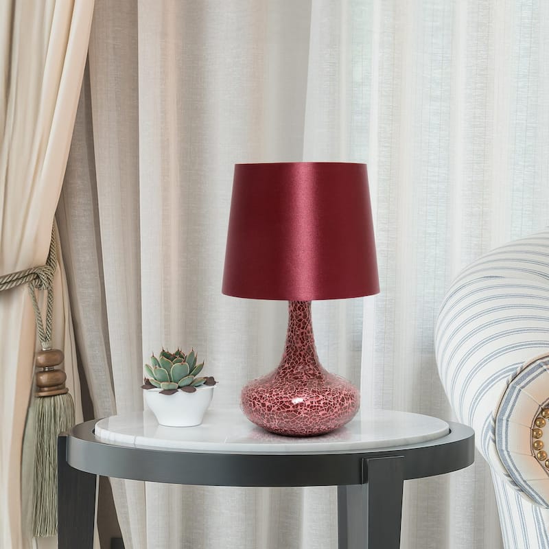 Patchwork Crystal Glass Table Lamp with Drum Shade - 14" - Red