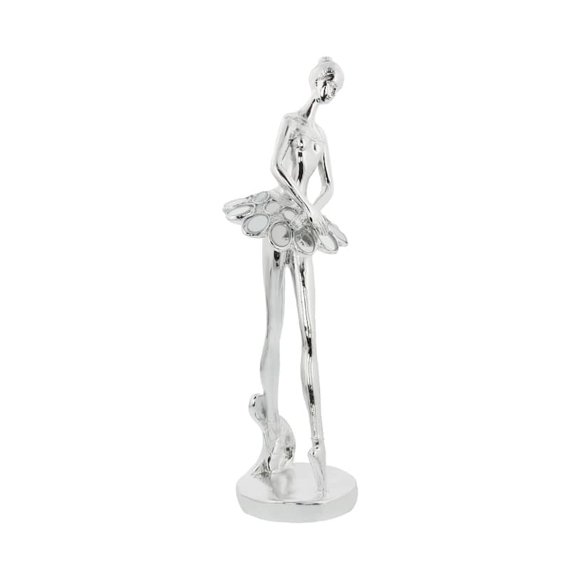 Silver Polystone Dancer Decorative Sculpture with Mirror Accents (Set of 3)