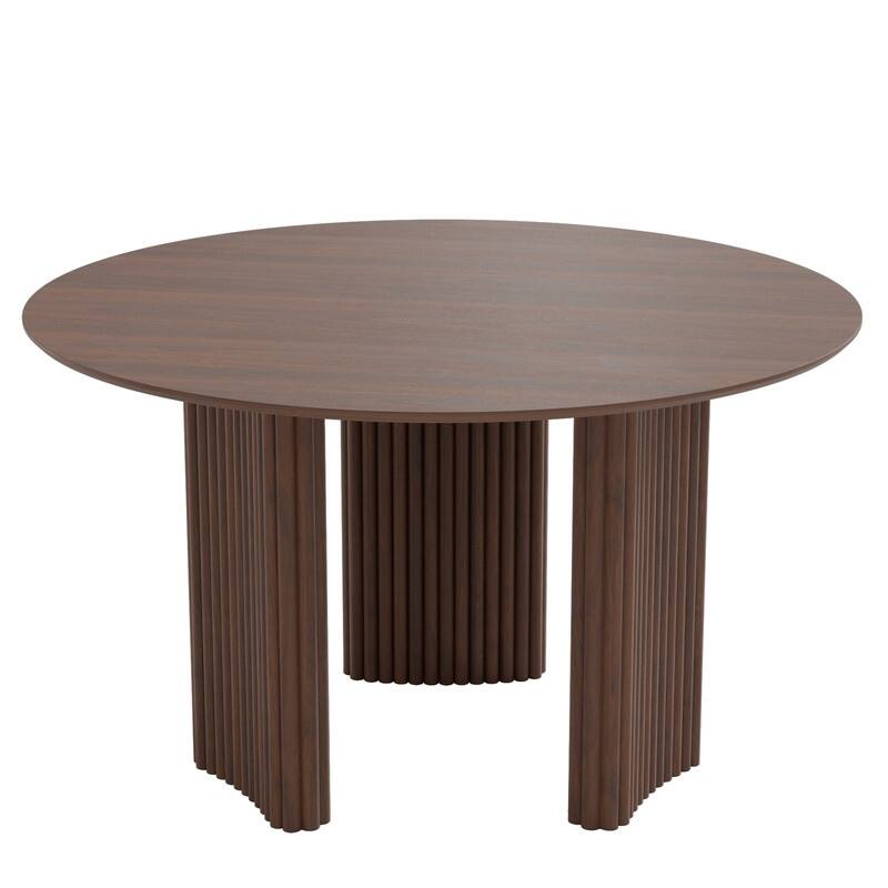 46" Round Dining Table Kitchen Table for 4 with Arc-Shaped Edge Top and Fluted Pedestal Legs for Living Room Dining Room Coffee