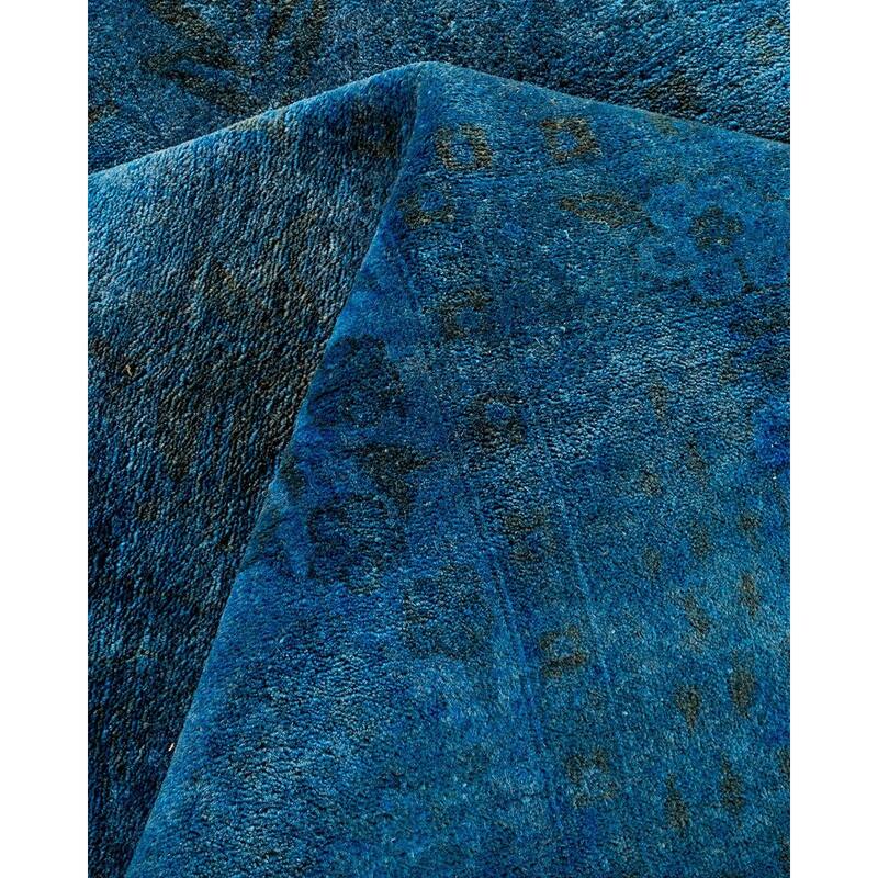 Overton Hand Knotted Wool Vintage Inspired Modern Contemporary Overdyed Blue Area Rug - 9' 2" x 12' 2"