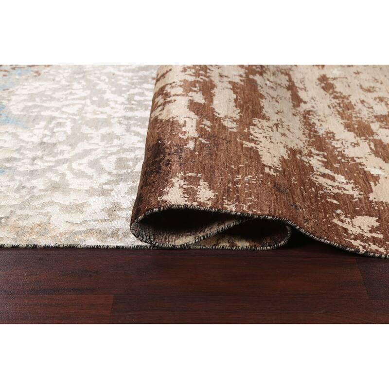 Modern Vegetable Dye Wool/ Silk Abstract Area Rug Hand-knotted Carpet - 6'3" x 9'8"
