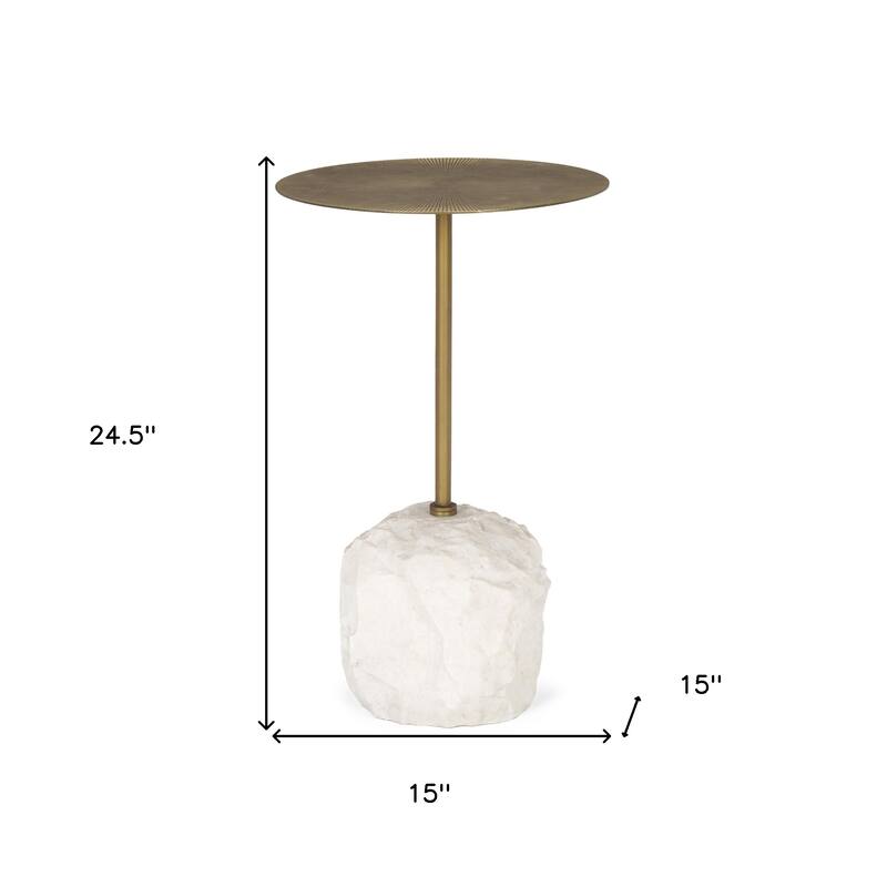 HomeRoots 15" Gold and White Iron and Wood Tray Table - 15.00 in. x 24.50 in. x 15.00 in.