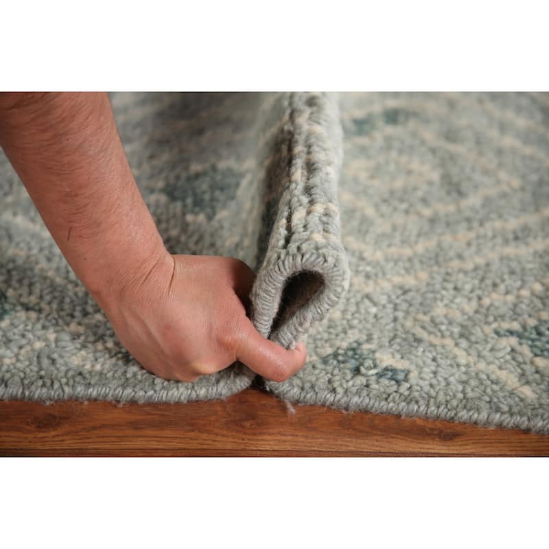 Gray & Green Moroccan Indian Area Rug Handmade Wool Carpet - 4'9"x 8'1"