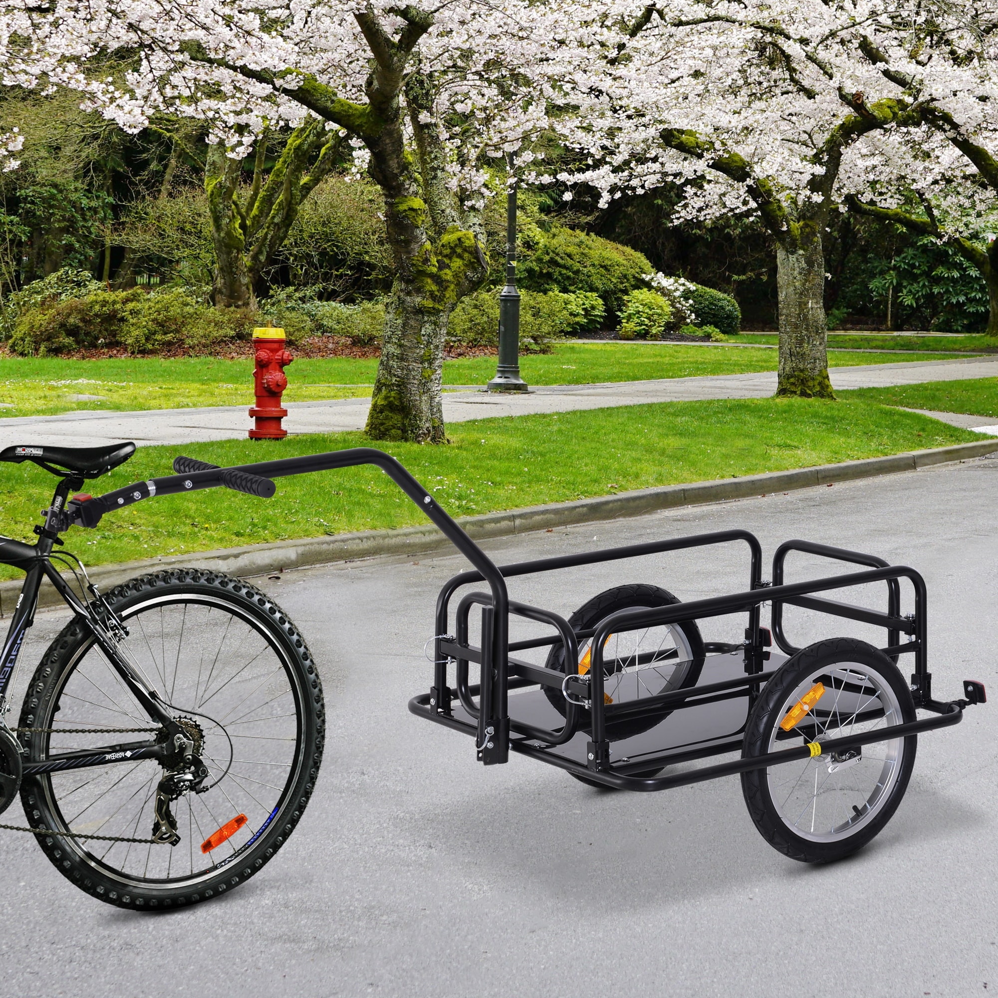 Aosom Folding Bike Cargo Trailer Cart with Seat Post Hitch (Black)