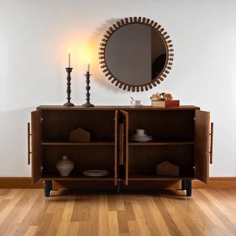 Modern Wood Sideboard Buffet Cabinet with 4 Doors, Adjustable Shelf Console Table for Dining Room or Entryway