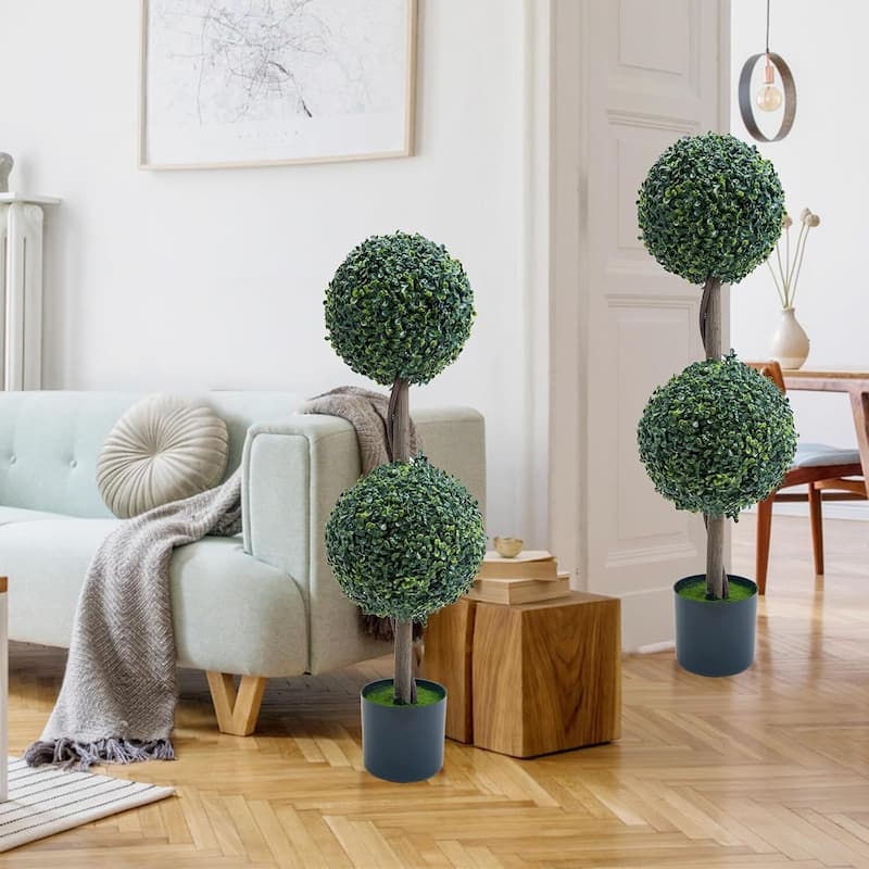 Artificial Boxwood Ball Topiary Trees Set of 2