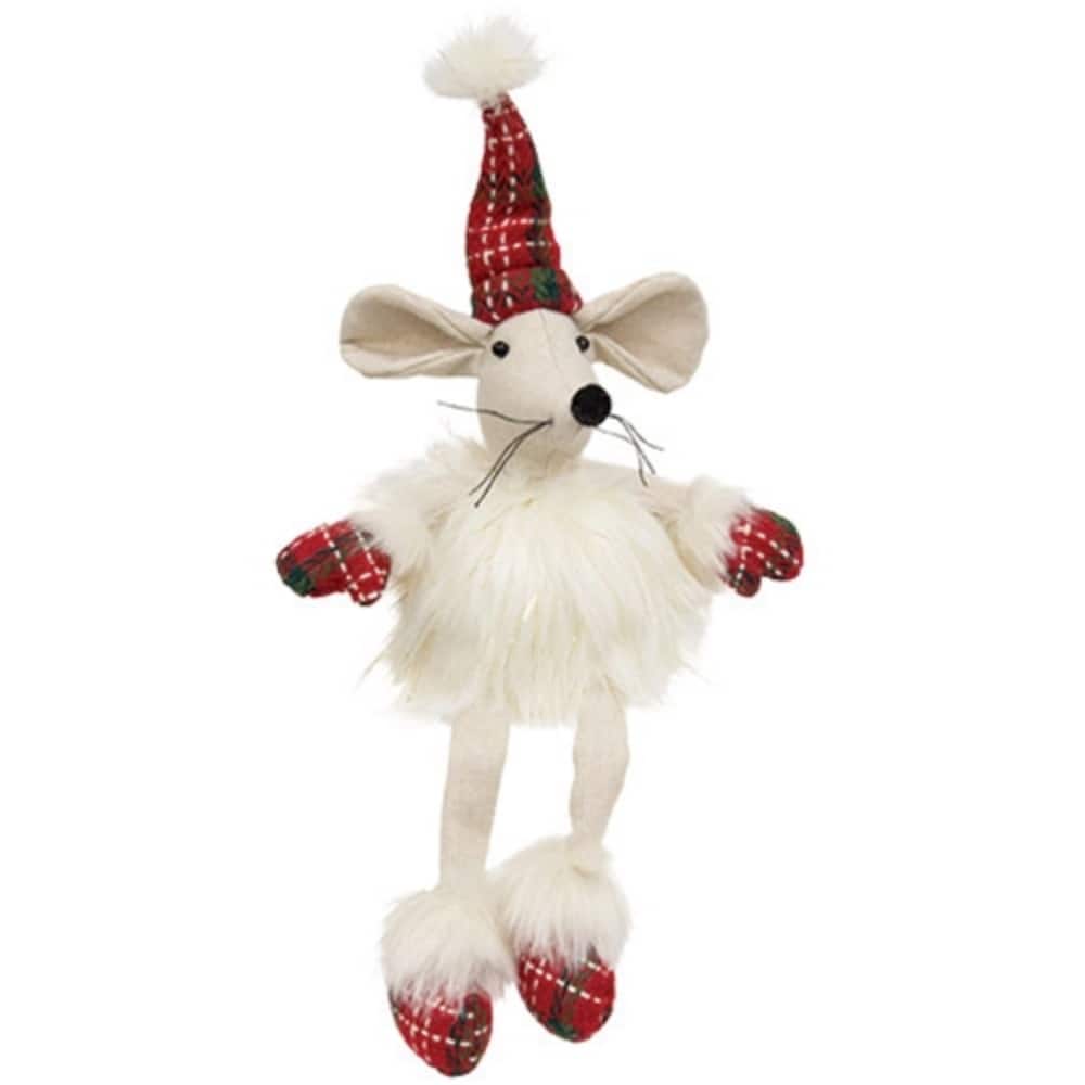 Nordic Christmas Plush Mouse Decoration with Long Dangle Legs for Shelf or Table Accent - 19" H x 5" Dia