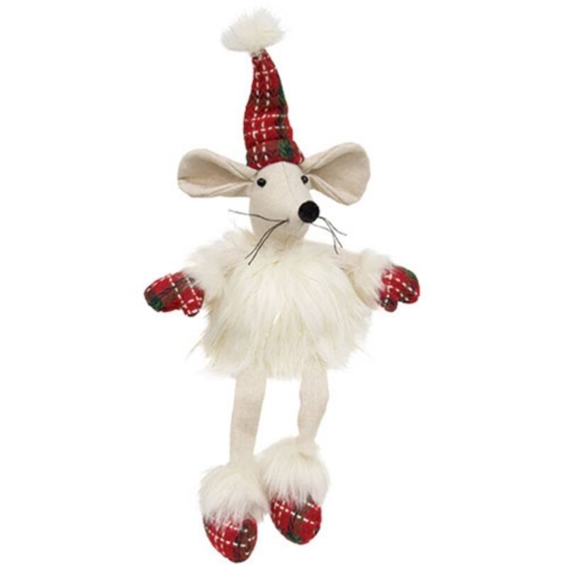 Nordic Christmas Plush Mouse Decoration with Long Dangle Legs for Shelf or Table Accent - 19" H x 5" Dia