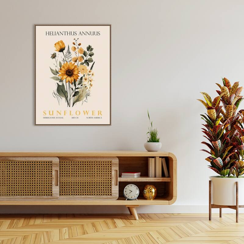 Vintage Botanical Sunflower No. 2 Illustration by Christopher Giampietro Framed Canvas Wall Art Print