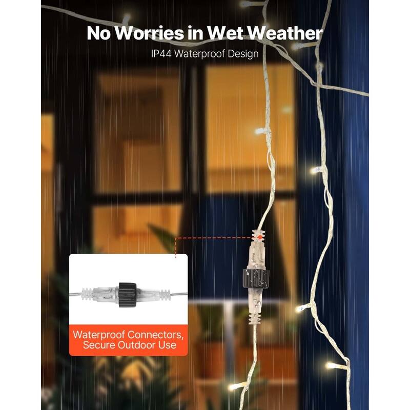 Warm White LED Christmas String Lights 200 Bulbs 76ft with Timer - 76 FT