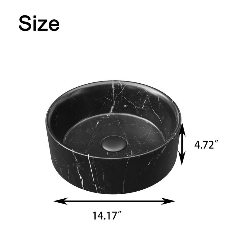 14" Matte Black Bathroom Round Ceramic Sink