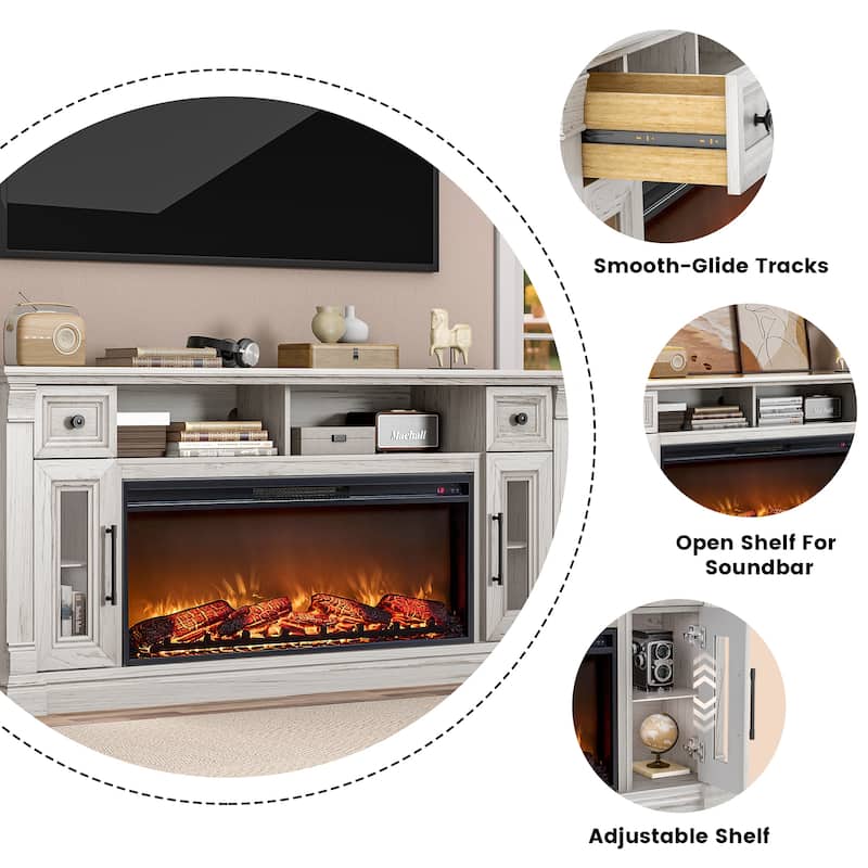 Fireplace TV Stand for 80" TV, Entertainment Center with LED Lights