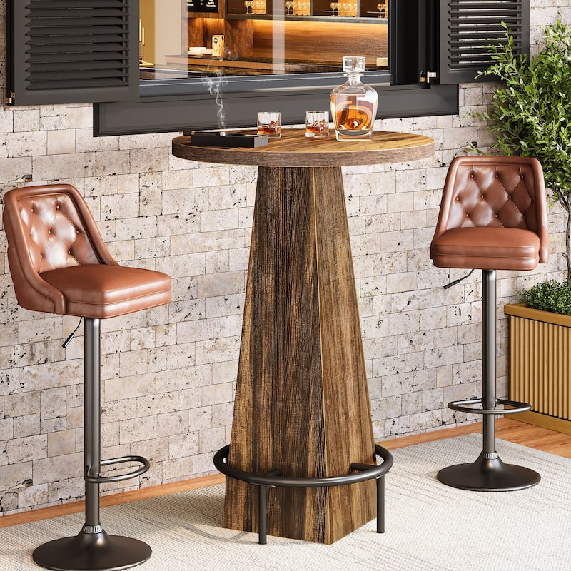 Home Bar Unit, High Round Bar Table with Footrest for Pub, Dining Room, Kitchen - 23.62" L x 23.62" W x 37.4" H