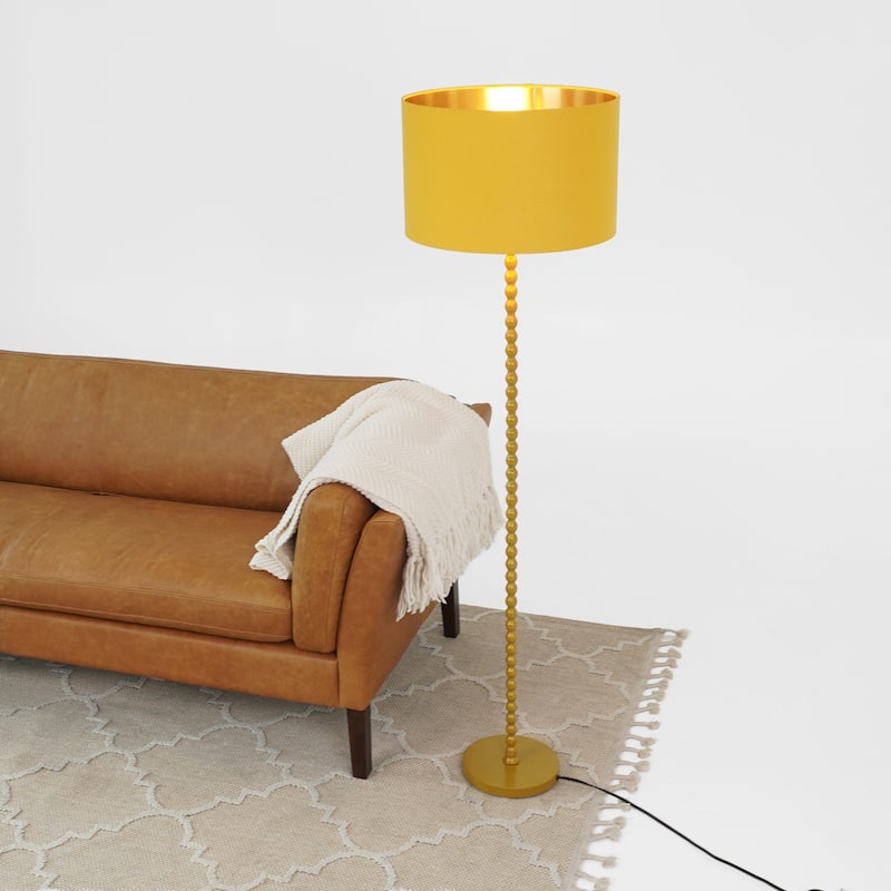 Martha Golden Beaded Floor Lamp with Drum Shade