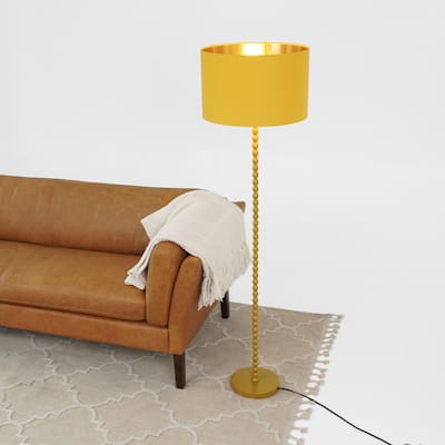 Martha Golden Beaded Floor Lamp with Drum Shade