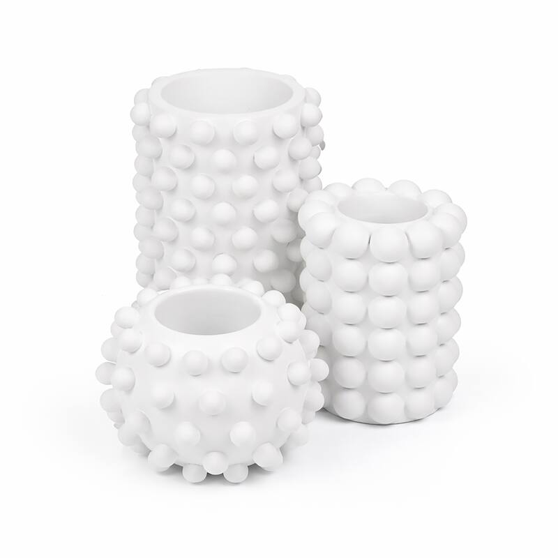 JONATHAN Y Maren Modern Minimalist Handmade Concrete Bubble Cylinder and Round Planter Set (Set of 3) - White