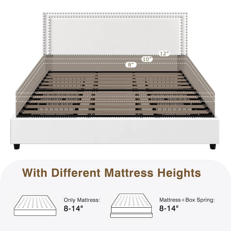 VECELO Upholstered Storage Bed Frames with 4 Storage Drawers Platform Bed Frame with Adjustable Velvet Rivets Headboard