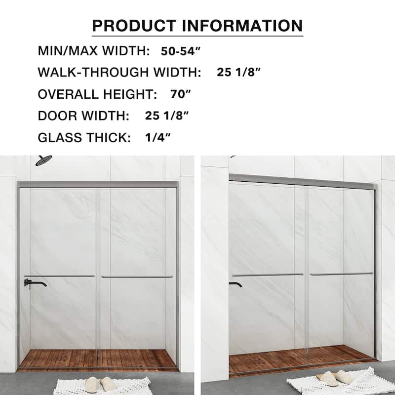 48/54/60 Inch Double Sliding Framed Shower Door with Clear Tempered Glass