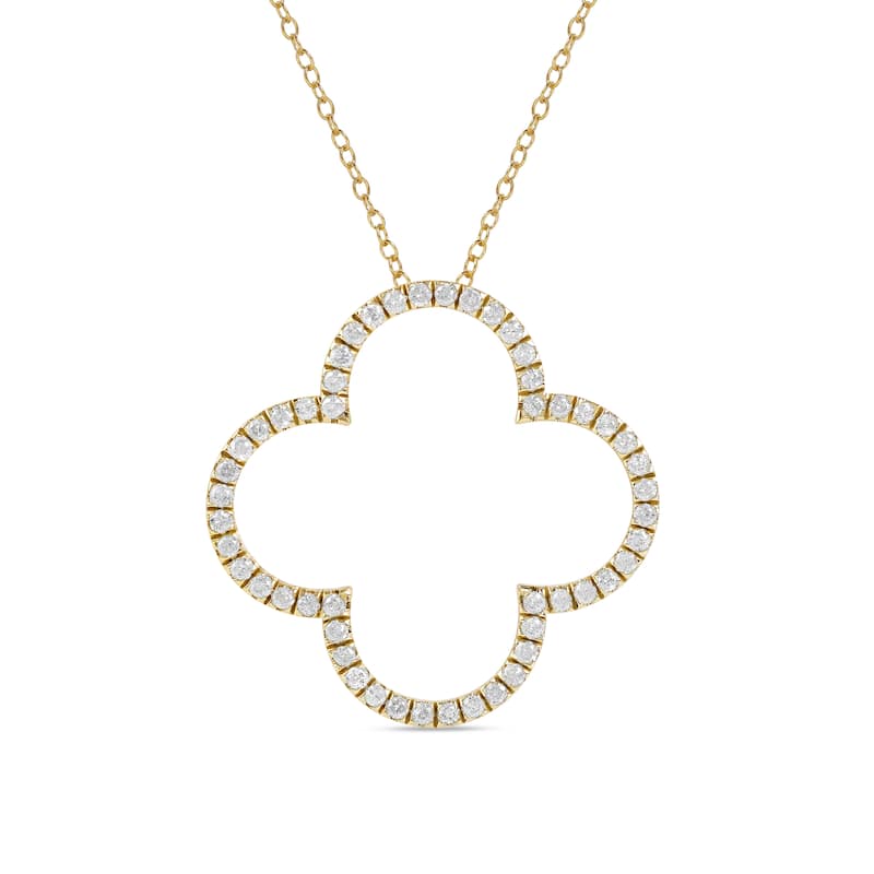 1/6ct - 1ct TDW Diamond 14K Gold Open Clover Pendant Necklace for Women