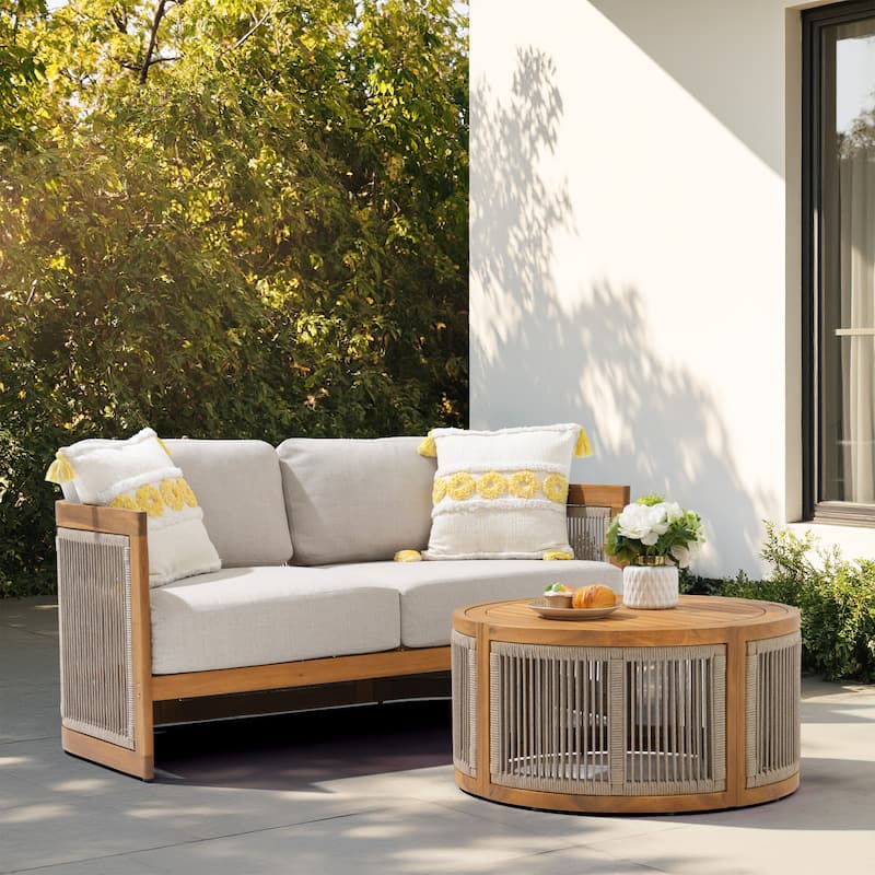 Outdoor 2-personWooden Conversation Sofa Set