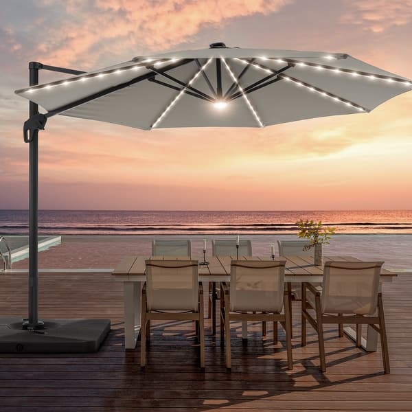 LIVOOSUN 11FT LED Round Patio Cantilever Umbrella With a Base LIVOOSUN 11FT LED Round Patio Cantilever Umbrella With a Base