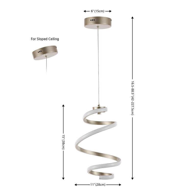 Mium 11" 1-Light Modern Minimalist Aluminum/Iron Abstract Integrated LED Pendant, Silver by JONATHAN Y
