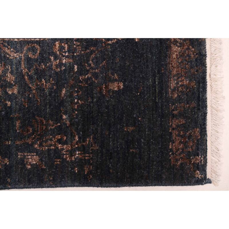 ECARPETGALLERY Hand-knotted Heritage Dark Navy Silk, Wool Rug - 8'1 x 9'11