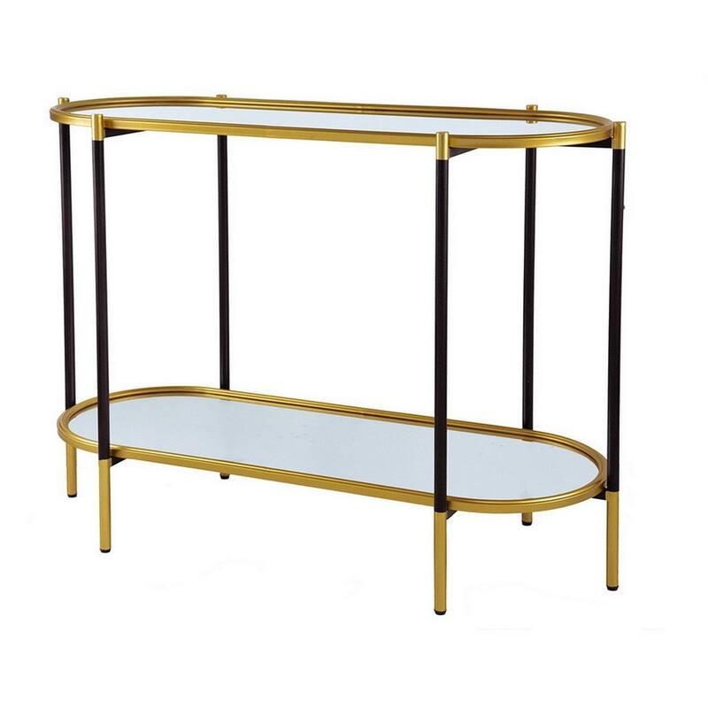 30 Inch Console Sideboard Table, Oblong, Mirrored Top, Black, Gold - 41.5L x 17W x 30H, in inches