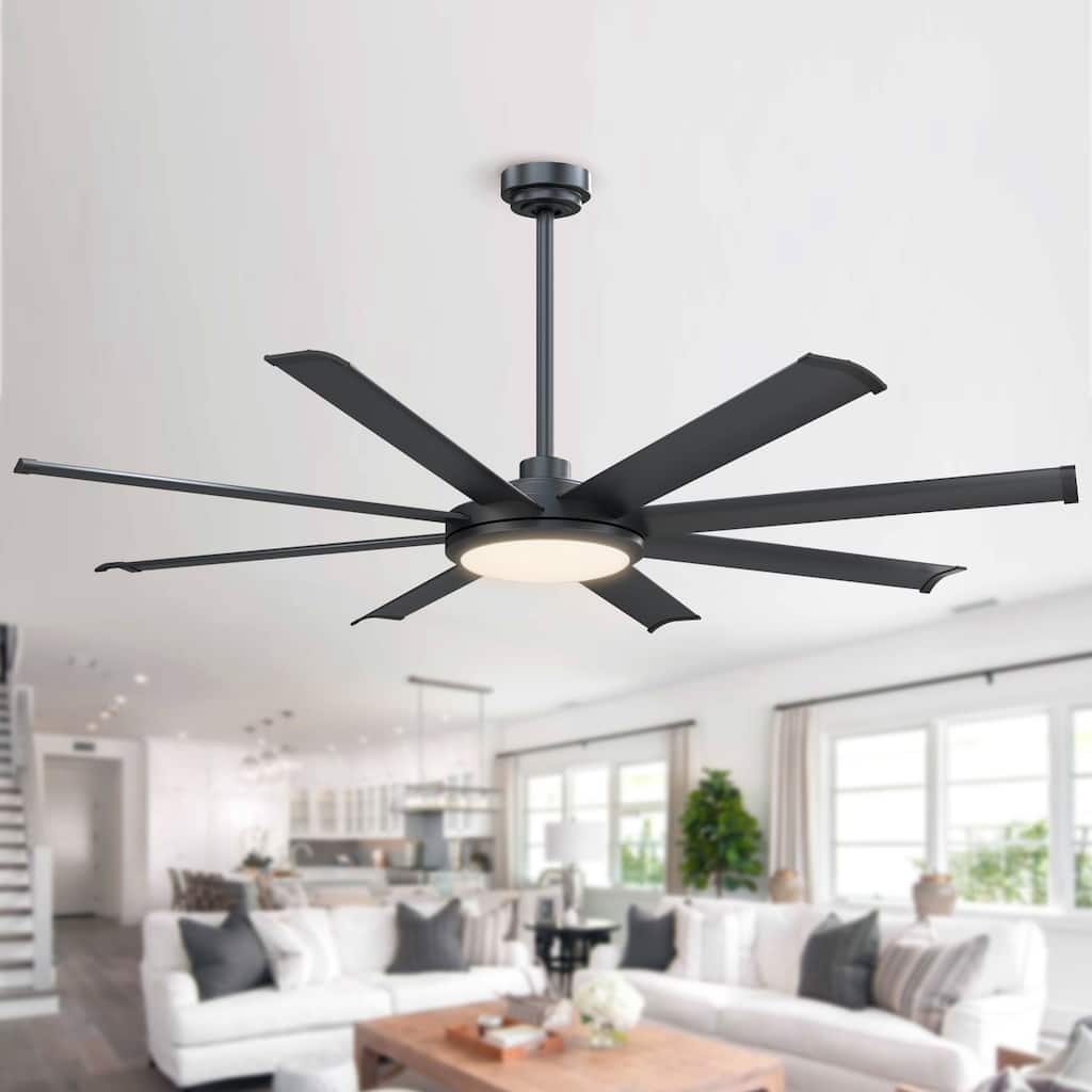 60" Indoor Matte Black Downrod Mount Ceiling Fan with Light and Remote