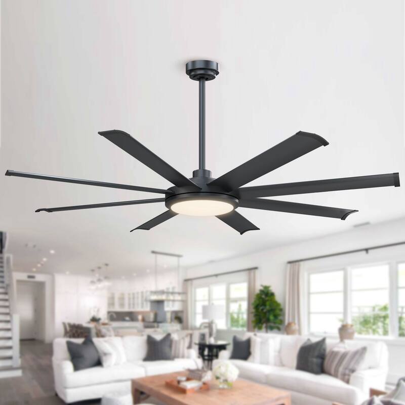 60" Modern Black Intergated LED Outdoor Ceiling Fan with Light and Remote