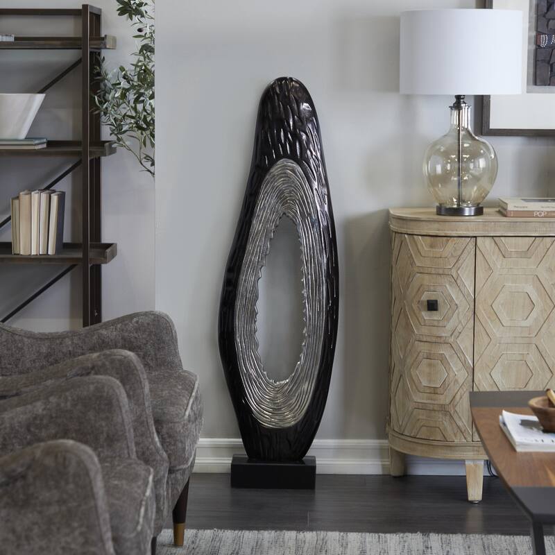 Aluminum Metal Abstract Teardrop Decorative Sculpture with Black Base - Black or Gold - Roche River Decor
