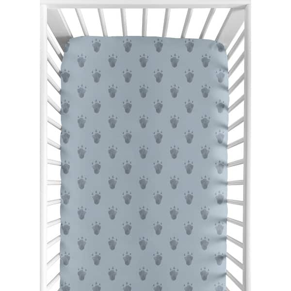 slide 2 of 6, Sweet Jojo Designs Dinosaur Animal Track Footprint Boy Fitted Crib Sheet Watercolor Slate Steel Tracks For Dino Modern Jurassic