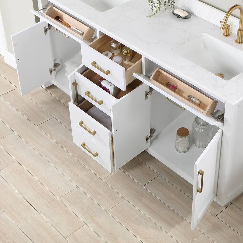 Altair Gavino Bath Vanity with Grain White Composite Stone Top and Mirror